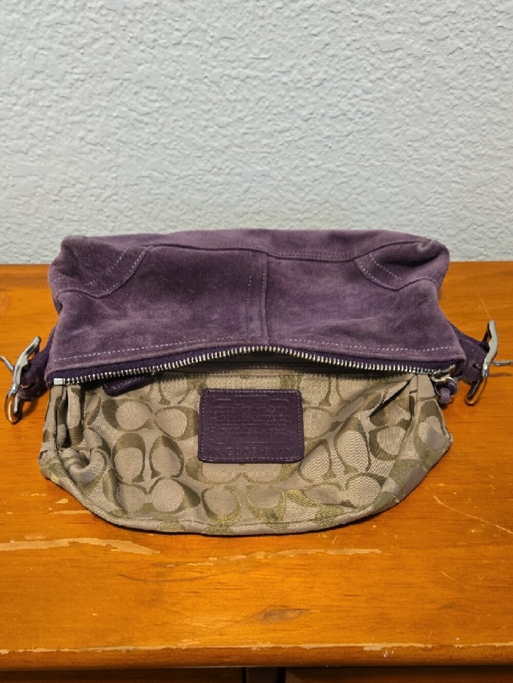 PROJECT BAG-Vntg Coach 8A73 Hampton Purple Suede Shoulder Bag EUC 10"x4.5"x3" - Picture 8 of 13